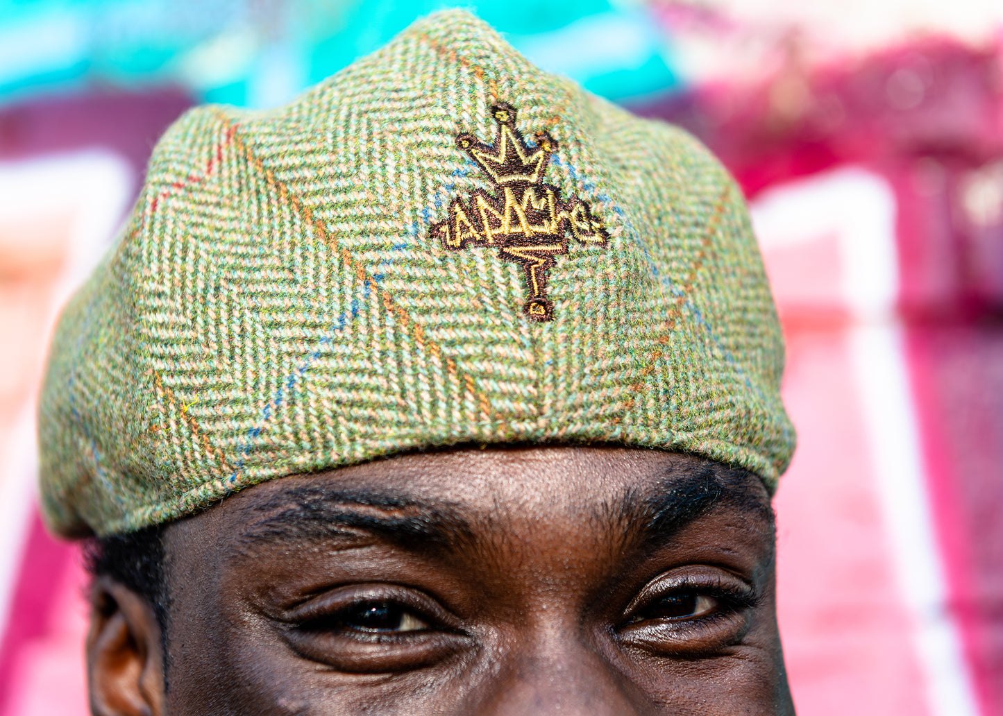 Apache "Crown" Green Embroidery Tweed Flat Cap