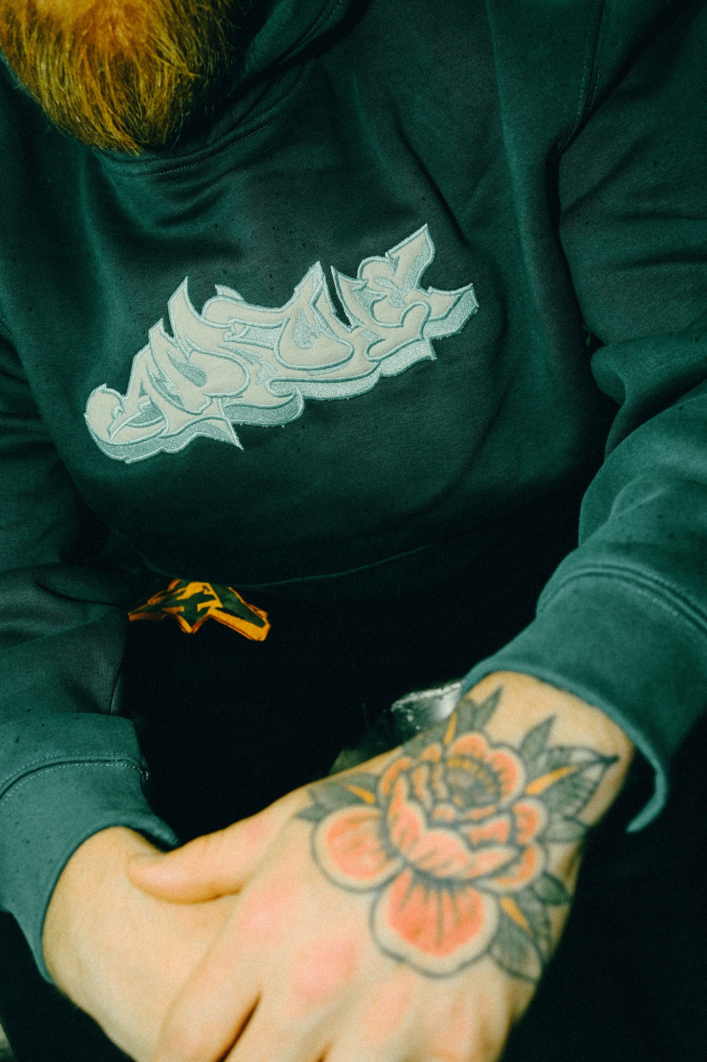 Teal & Cream Apache Appliqué hoodie