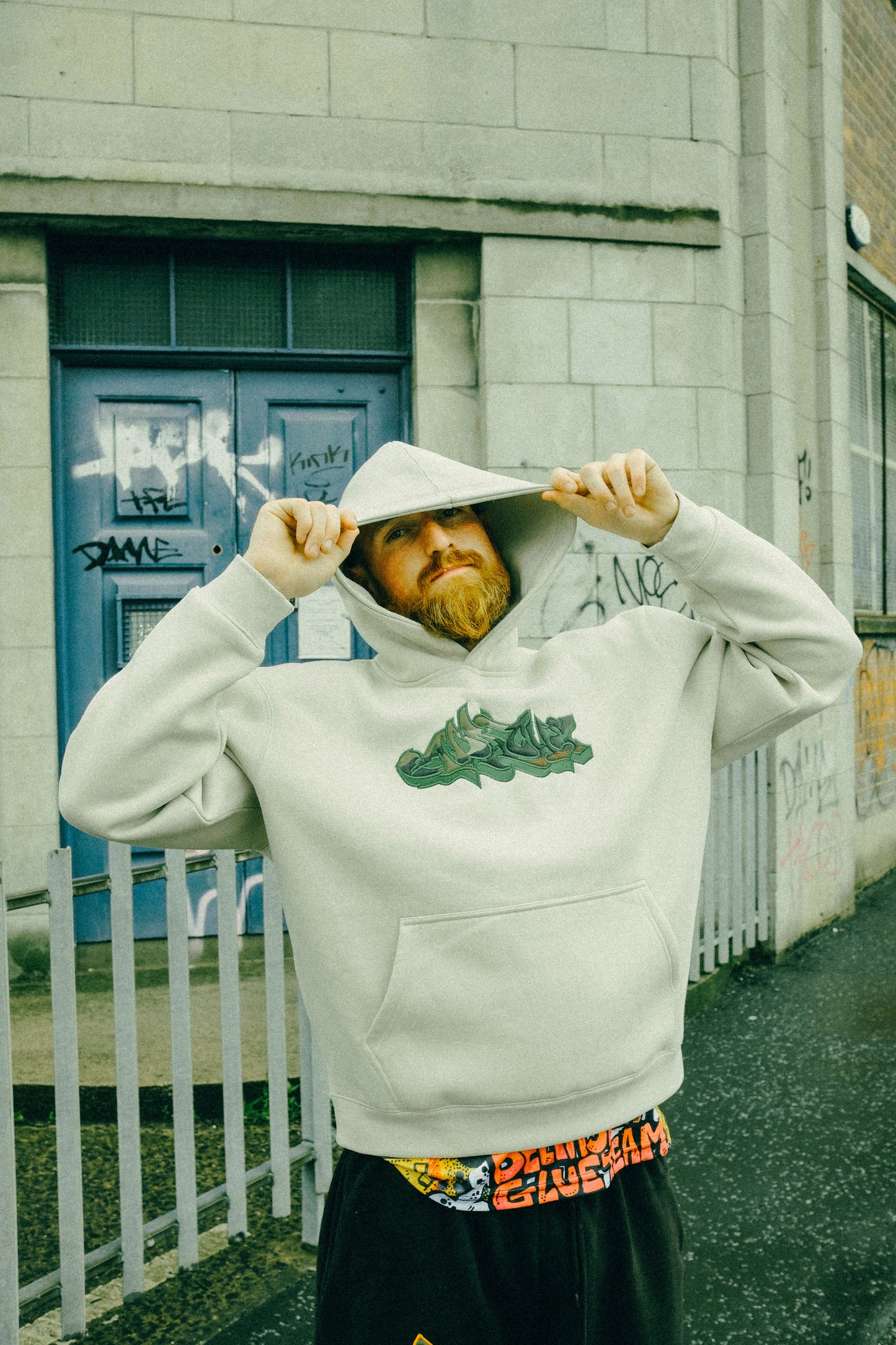 Cream hood w Irish paddy camo and green Apache Appliqué