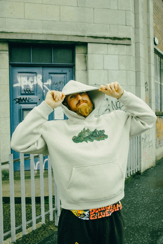 Cream hood w Irish paddy camo and green Apache Appliqué